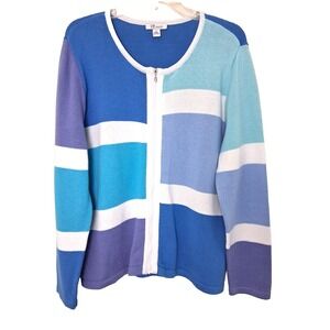 Tog Shop Color Block Zip Front Cotton Cardigan Sweater Size Large Coastal Cottag